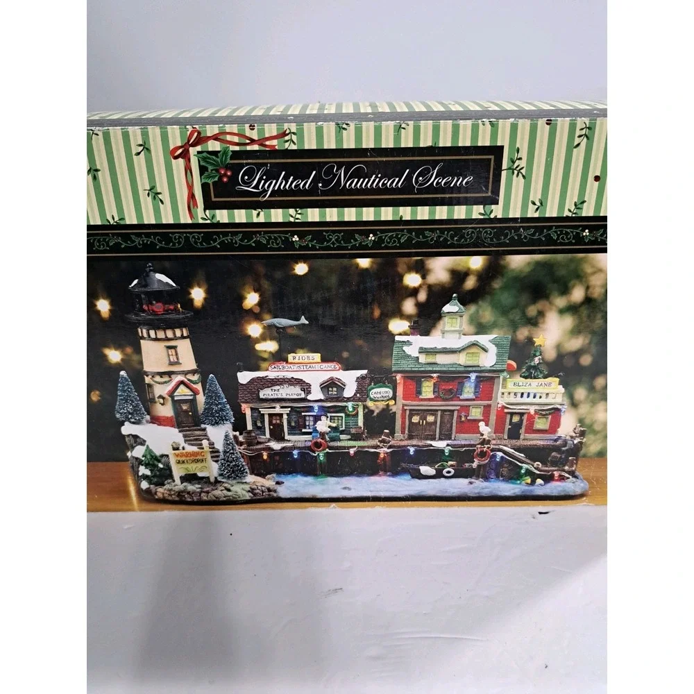 LIGHTED NAUTICAL SCENE RARE‎ LIGHTHOUSE CAPE COD PIRATES PARROT CHRISTMAS BOX